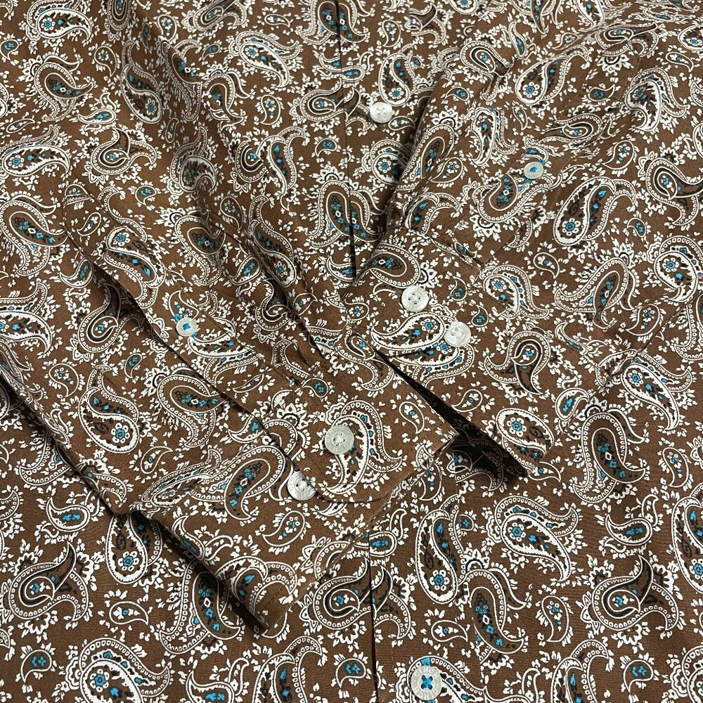 Cinch Shirt Men's Large Brown 100% Cotton Paisley Long Sleeve Button Up Western - Picture 13 of 13